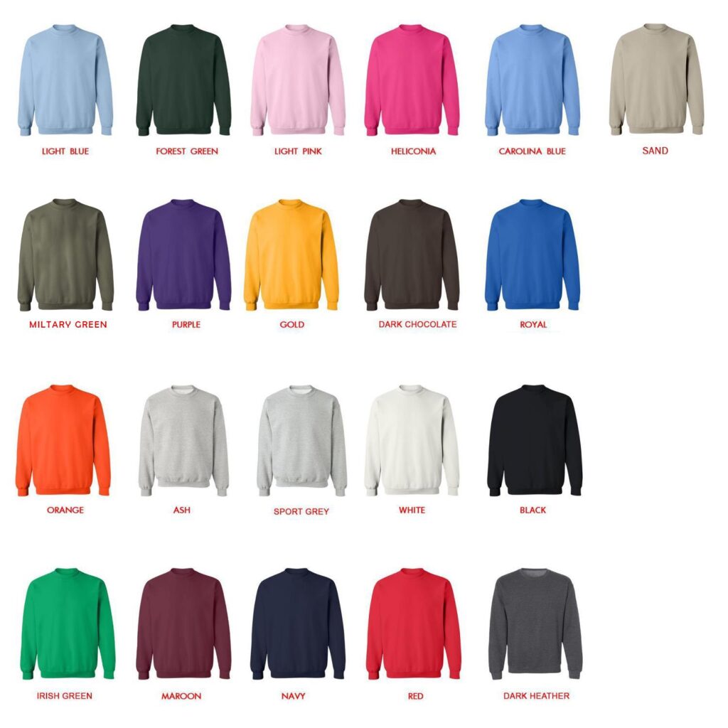 sweatshirt color chart - Football Gift Shop