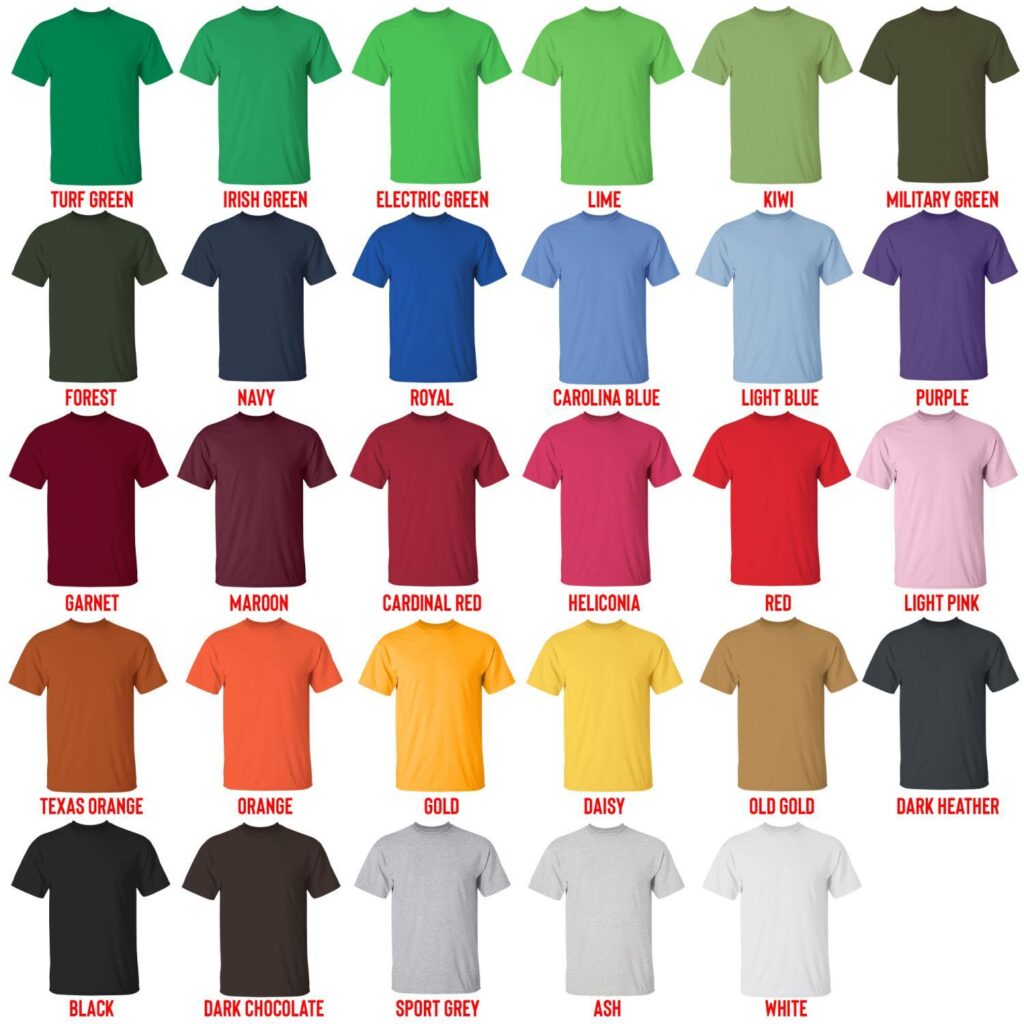 t shirt color chart - Football Gift Shop