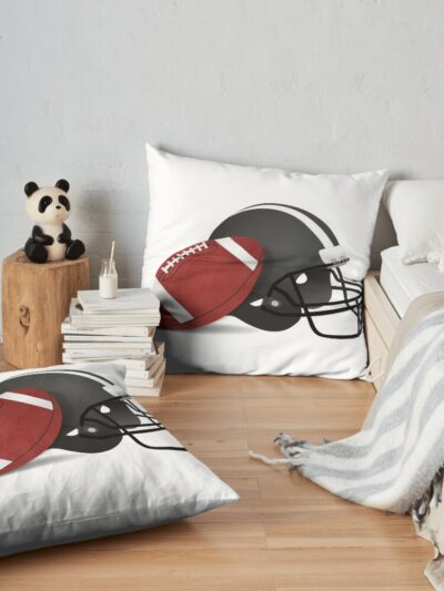 American Football Helmet And Ball Throw Pillow Official Football Merch