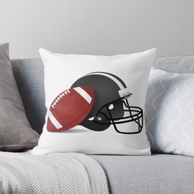 American Football Helmet And Ball Throw Pillow Official Football Merch