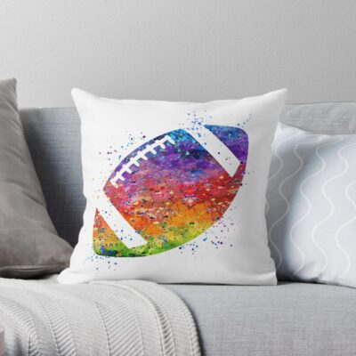 American Football Ball Colorful Watercolor Throw Pillow Official Football Merch