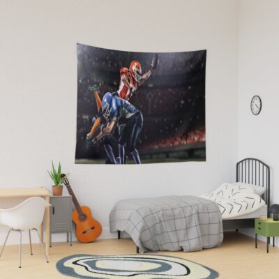 American Football Player In Action At Game Time Tapestry Official Football Merch