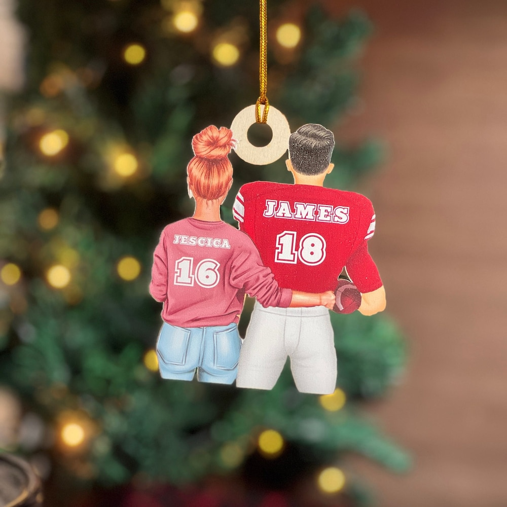 Personalized Football Player Couple Ornament