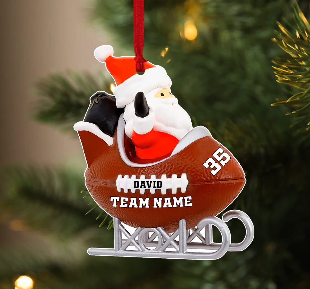 Personalized Santa Riding Football Ornament