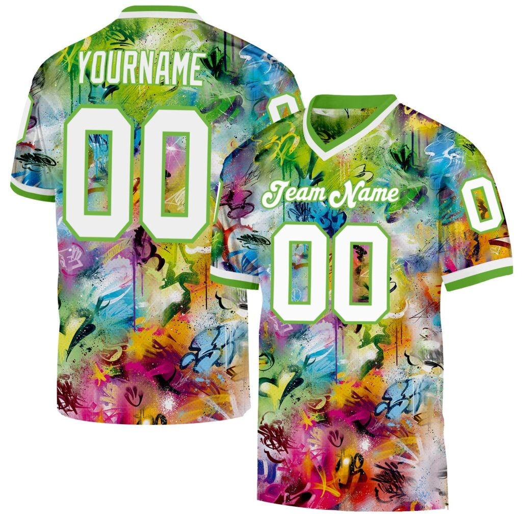 Personalized Graffiti Pattern White-Neon Green Authentic Football Jersey